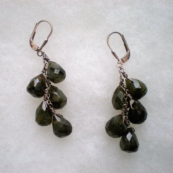 LARGE Sterling Silver 925 Labradorite Cluster Dangle Leverback Earrings 11.9 g.